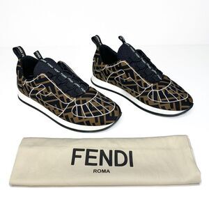Fendi Brown/Black Zucca Logo Lycra FFreedom Lace Up Low Top Sneakers EU 38 US 8